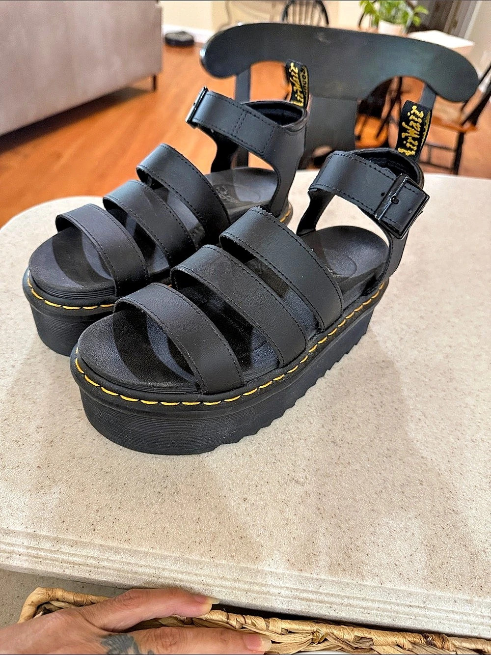 Dr. Martens Blaire Hydro Leather Platform Sandals Black